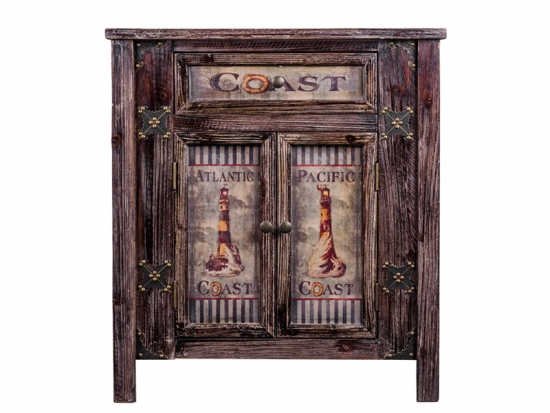 Coast Decal 2-Door Natural Wood Cabinet